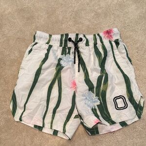 Green and White Floral Shorts